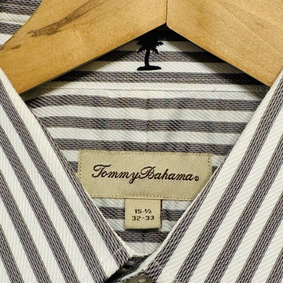 Tommy Bahama Men’s Button Up Shirt Size 15-1/2 32-33 Striped Pattern 100% Cotton - Picture 2 of 5